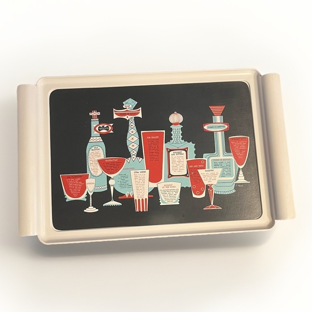 Vintage Waverly Products Cocktail Recipe Serving Tray Mid Century MCM J Ward 16